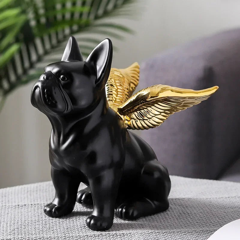 Bulldog Figurine with Golden Wings