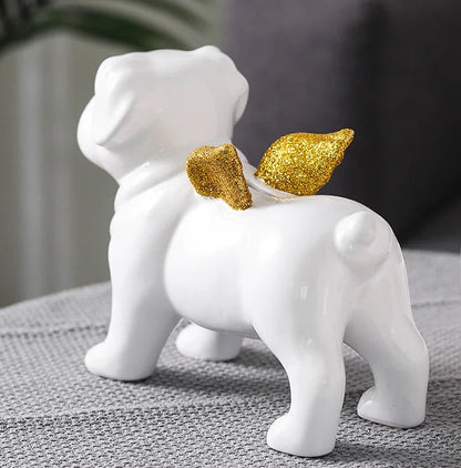 Bulldog Figurine with Golden Wings