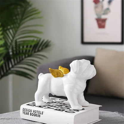 Bulldog Figurine with Golden Wings