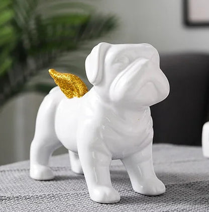 Bulldog Figurine with Golden Wings