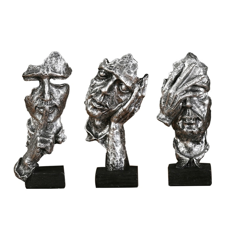 3-Piece Abstract Face Figurines