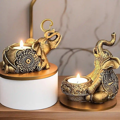 Lucky Elephant Candlestick Sculpture