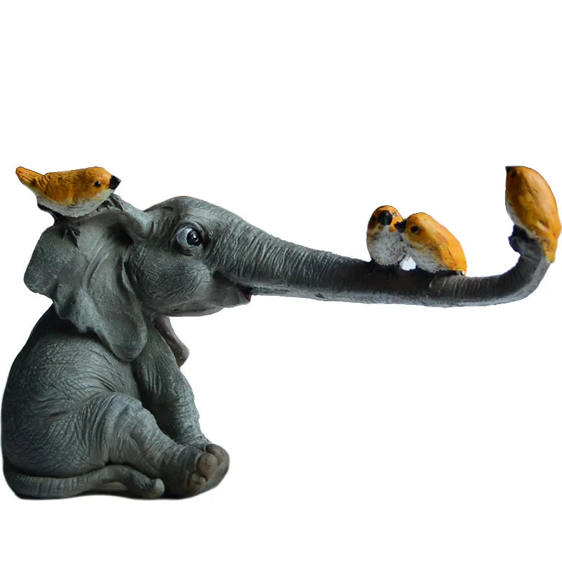Elephant Figurine with Birds