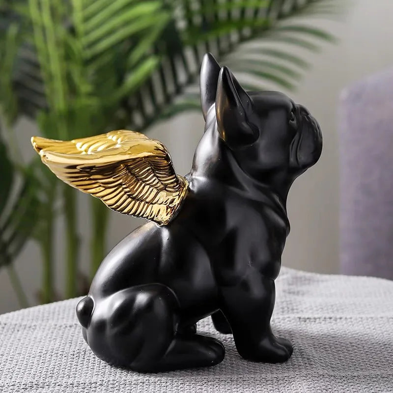Bulldog Figurine with Golden Wings