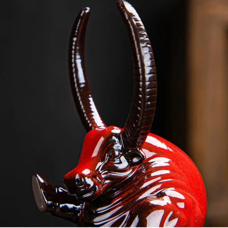 Red Guardian Bull Sculpture