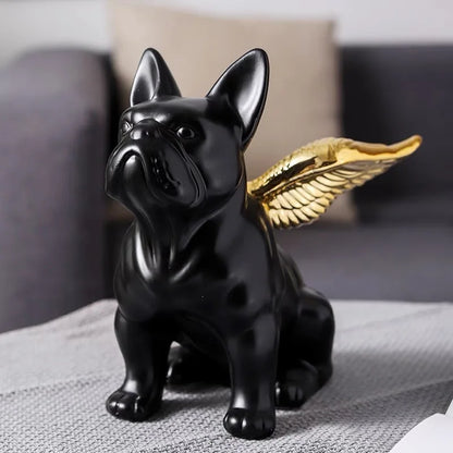Bulldog Figurine with Golden Wings