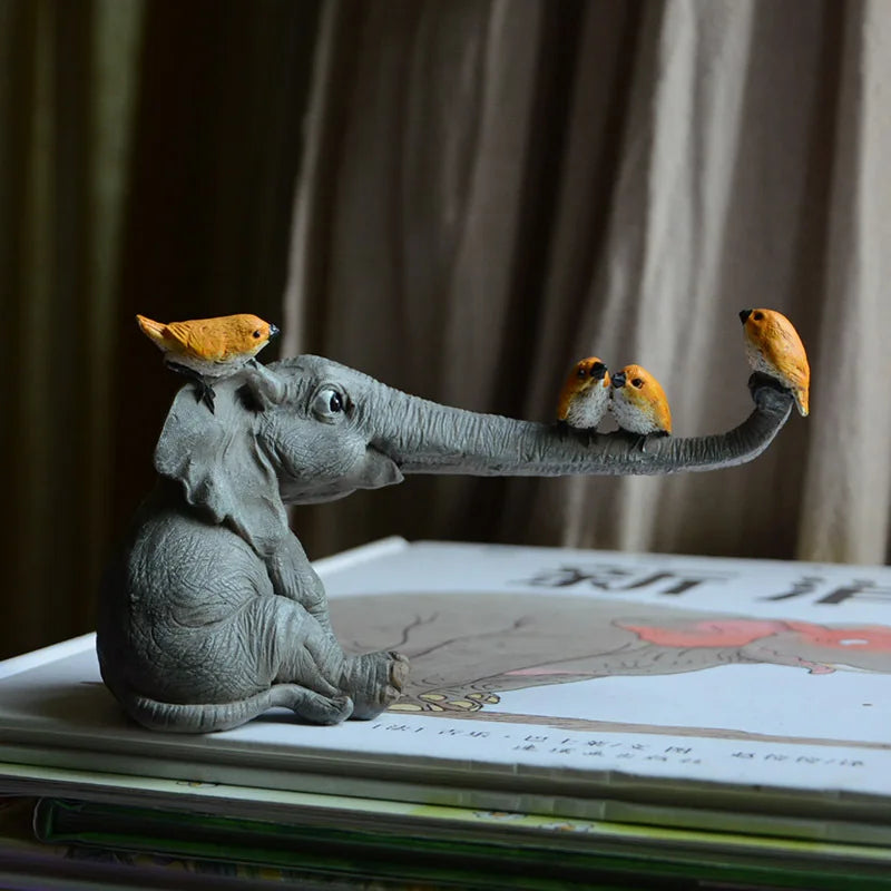 Elephant Figurine with Birds