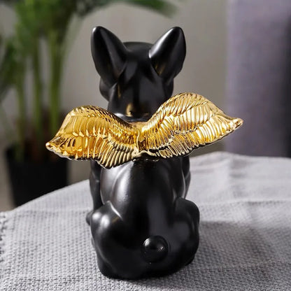 Bulldog Figurine with Golden Wings