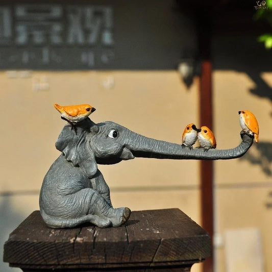 Elephant Figurine with Birds